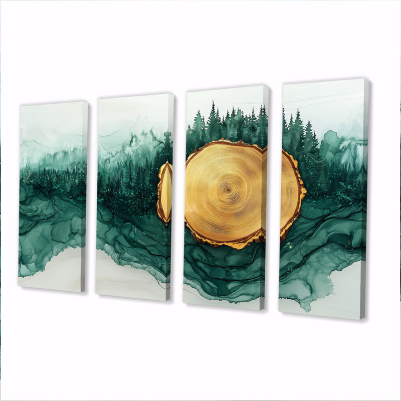 Paysage de forêt d'hiver avec rivière Emerald III - Art mural forêt - décoration murale traditionnelle, H 28 po x l 48 po, 4
