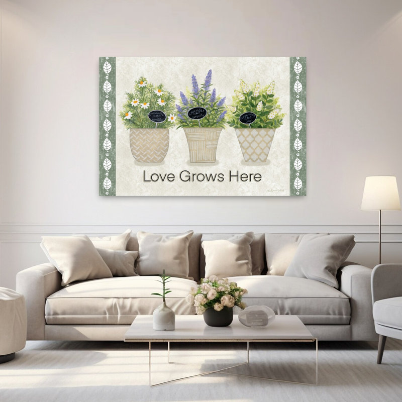Love Grows Here Modern Abstract Lavender Nature Art, 40" H x 60" W