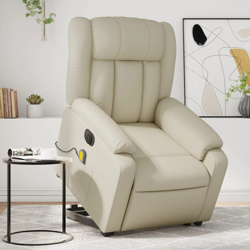 Fauteuil de massage en faux cuir, Crème, Poussoir électrique