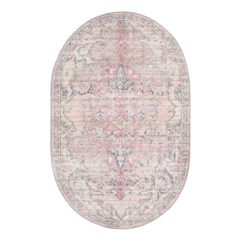 Tapis oriental beige / rose Engelman, Ovale 4 pi 1 po x 6 pi 1 po