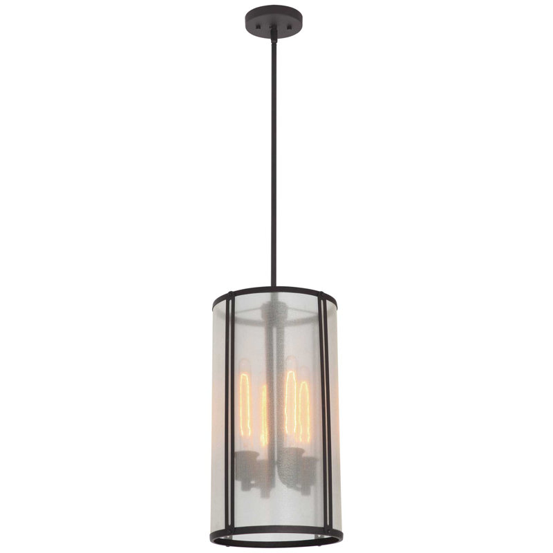 Concerto 4-Light Indoor Antique Bronze Mini Pendant with White Semi-Transparent Polymer Cylinder Shade