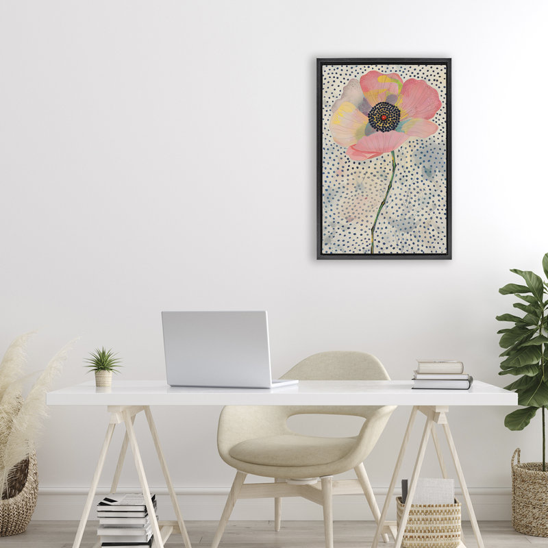 Cadre flottant à motif de pavot rose à pois, design par LSR Design Studio, Cadre flottant noir de jais, H 25 po x l 17 po