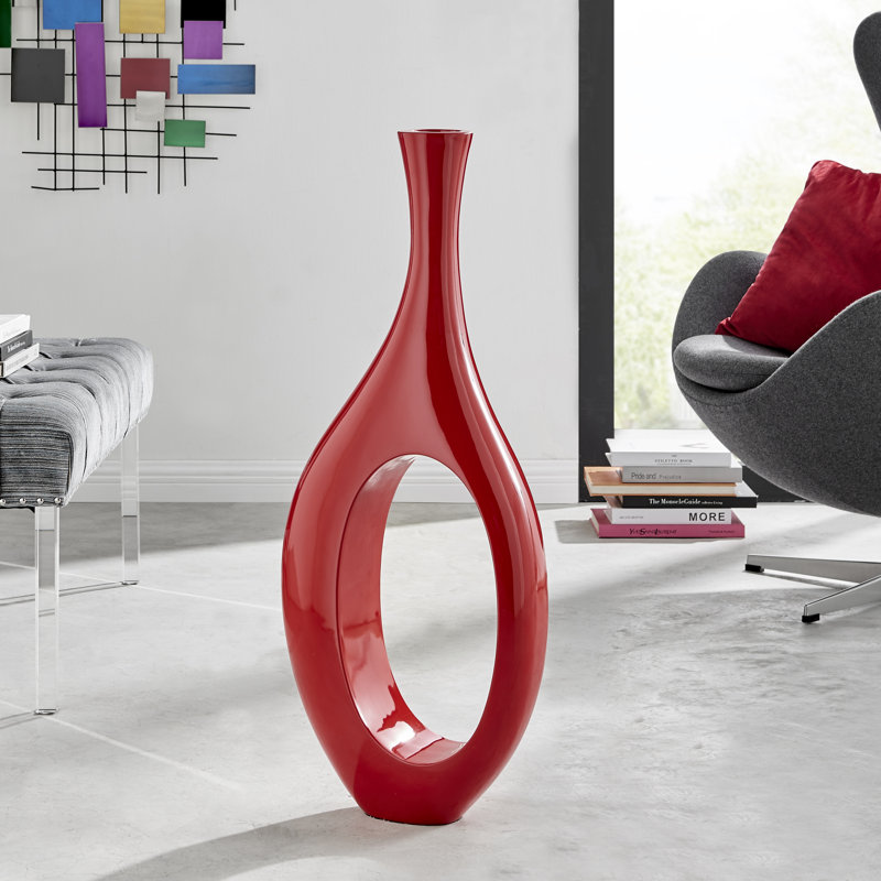 Vase de plancher en résine Hajari, Rouge, H 34 po x l 13 po x P 5 po