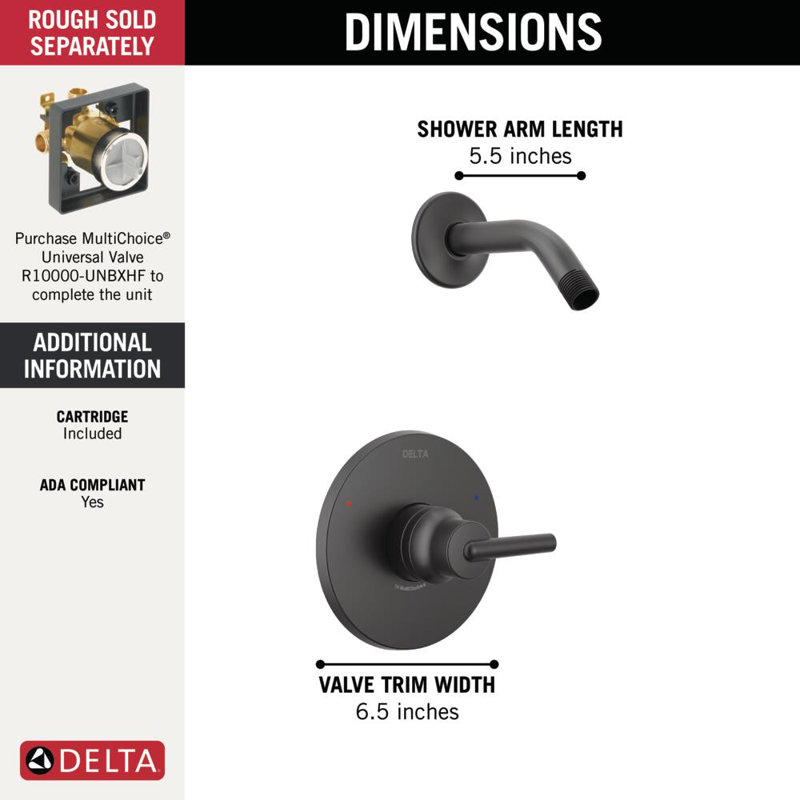 Delta 14 Series Monitor Pressure Balance Shower Faucet Trim with Monitor, Matte Black