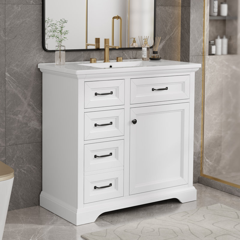 Meuble-lavabo simple 36 po avec comptoir en céramique Taylor, White