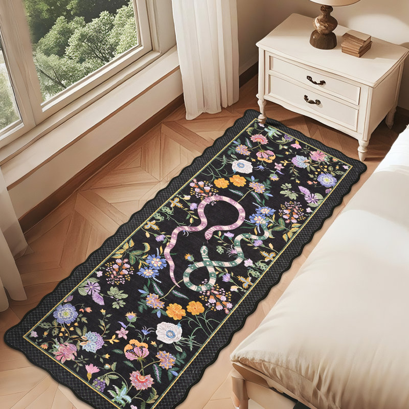 Tapis festonné moderne antidérapant Farmhouse Floral, Runner 2' x 6'