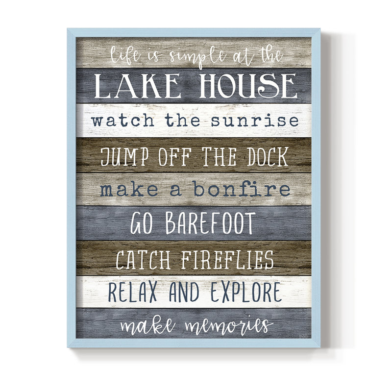 Simple Lake Rules Framed Print - Solid Wood, Blue, 30" H x 24" W