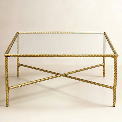Glass Top Coffee Table Metal Frame Four Legs center table 100x100cm