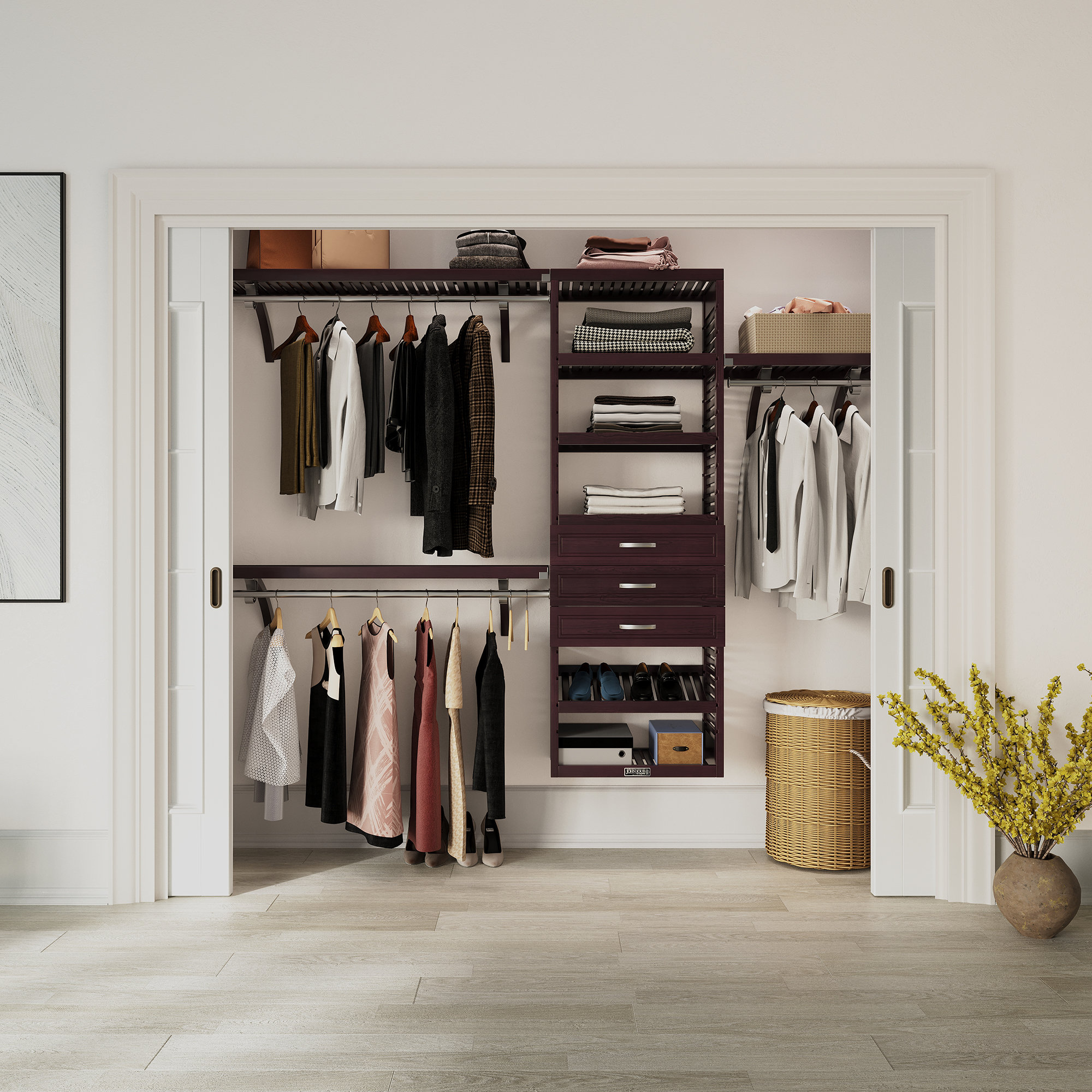 John Louis Home Solid Wood Reach-In Closet System with 3-Drawers ...