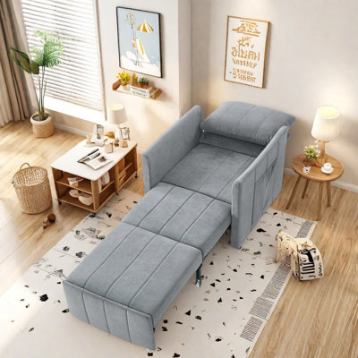 Convertible 3-in-1 Sofa Bed Chair with 5 Recline Positions, Storage Basket & Side Pockets, Chenille Fabric, Space-Saving Single Sleeper for Small Apartments & Guest Rooms, Easy Assembly
