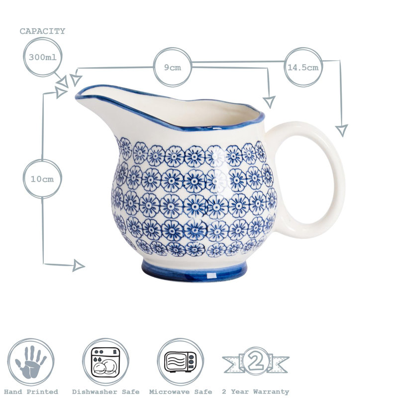 Nicola Spring Hand-Printed Milk Jugs - 300ml - Navy - Pack of 6