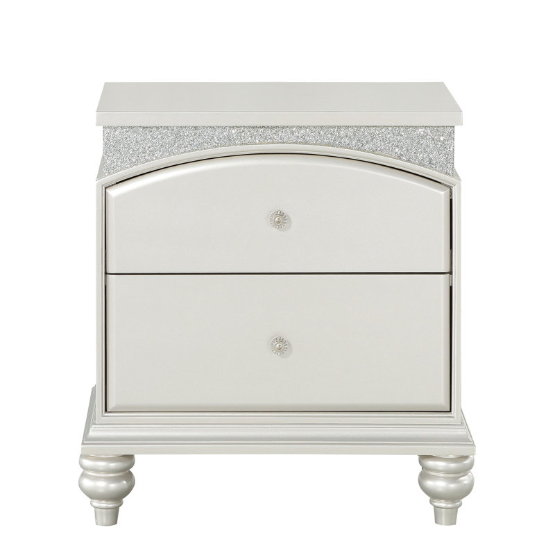 Table de chevet Platinum 2 pour la chambre à coucher - Tiroirs doublés de feutre et style glamour extérieur
