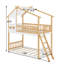 Lit superposé simple au-dessus d'un lit simple en bois avec toit, fenêtre et échelle