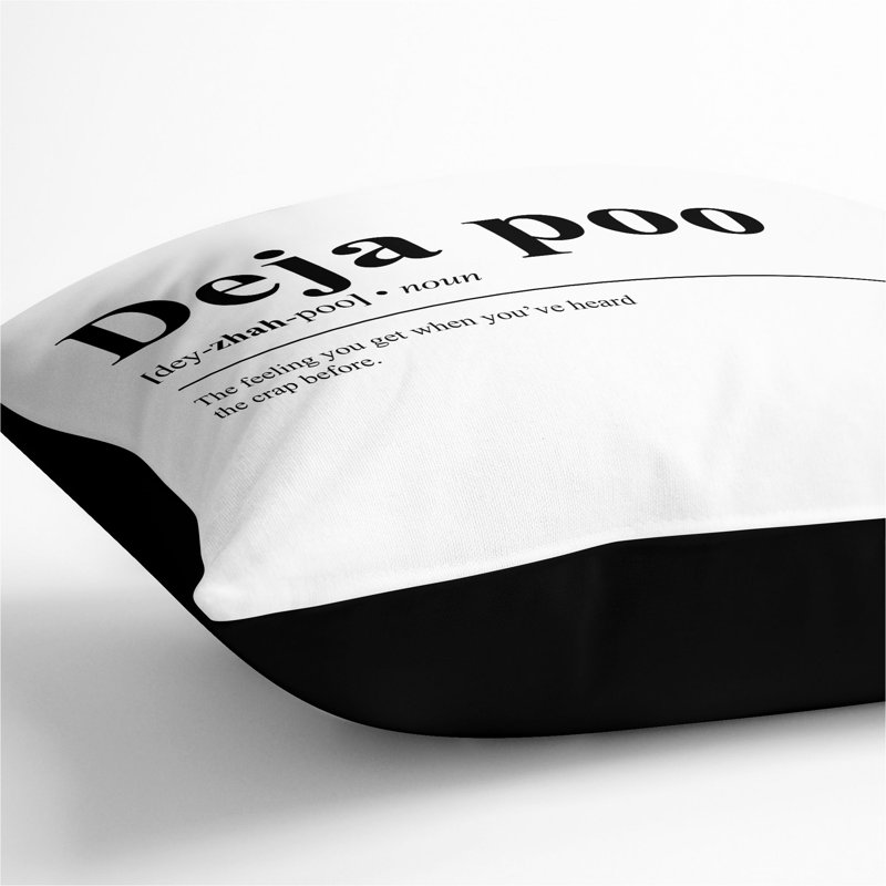 Deja Poo Typography Square Throw Cushion, 40cm H x 40cm W x 15cm D, Black