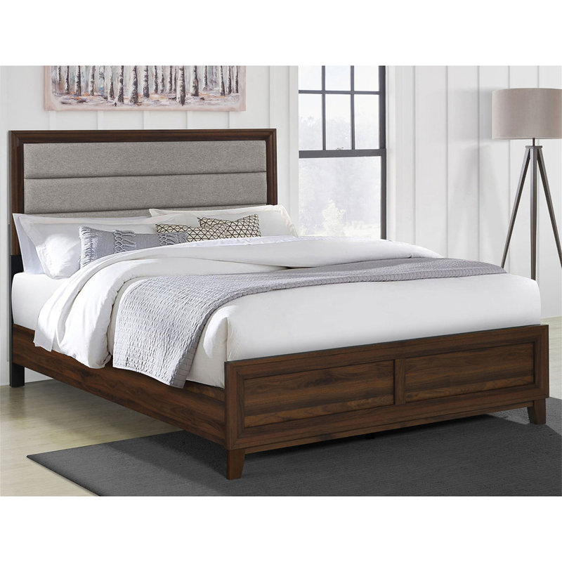 Anza Walnut Upholstered Queen Bed