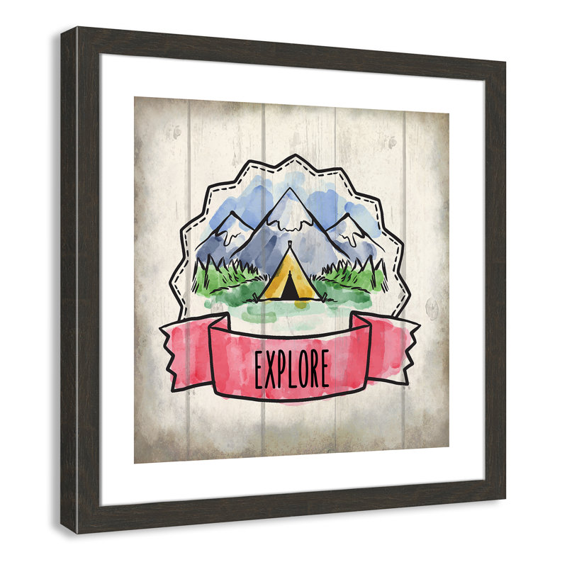 «Adventure is out There 2», art encadré, H 22,5 po x l 22,5 po x P 0,6 po, Cadre plat à grain de bois noir