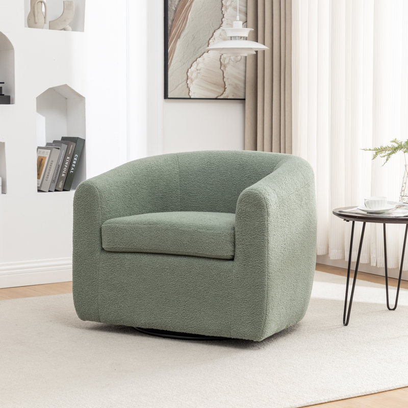Odey Upholstered Swivel Barrel Chair, Green Teddy
