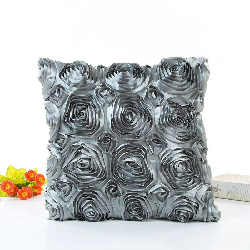 Floral Pillow Cover, Grey