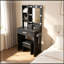 Table de coiffeuse avec miroir, lumières DEL réglables, prise de courant, support pour sèche-cheveux et tabouret-133292922