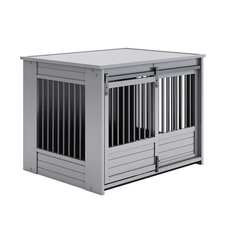 Cage pour chien Tucker Murphy Antique Grey Barn Door Furniture, grande taille, Grand (H 27,48 po x l 27,01 po x P 37,64 po) 
