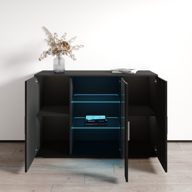 Sabala 47" Sideboard with High Gloss Finish, Black
