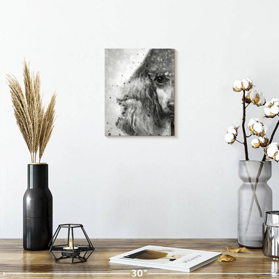 Poodle Face noir et blanc - reproduction sur toile tendue