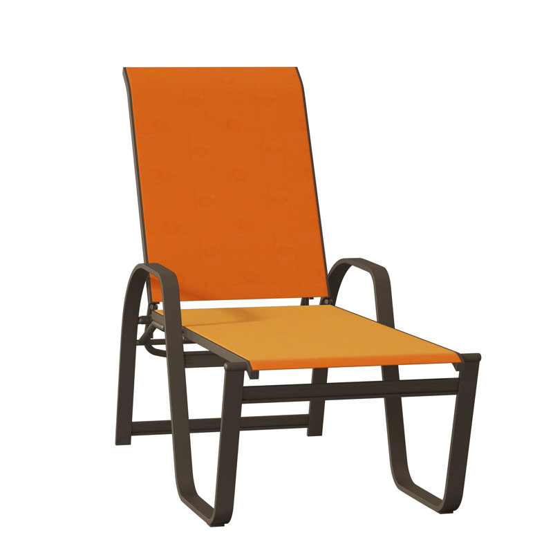 Chaise longue inclinable Holna, Bois de plage texturé, Toile Sunbrella® tangerine