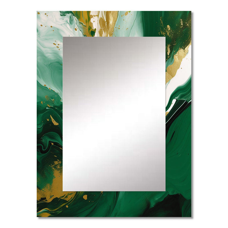 Vert et or liquide Magic II - miroir mural abstrait, miroir décoratif vert, impression d'art en métal, 32 po x 24 po