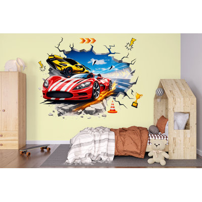 3D Race Car Wall Mural Kids Room Supercar Racing Decor 273Mv