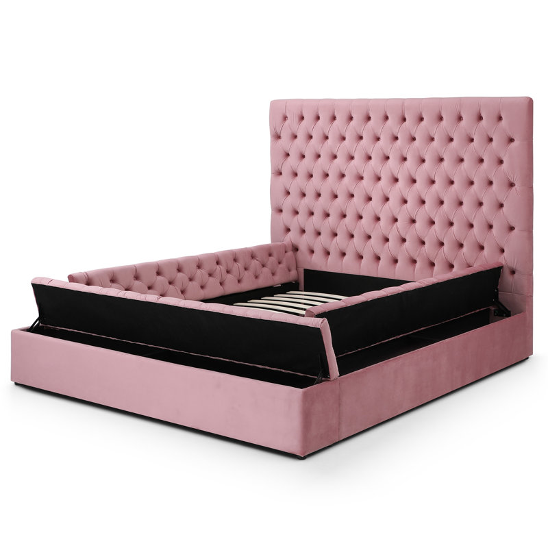 Lit plateforme tapissier Mikara, Rose, Grand