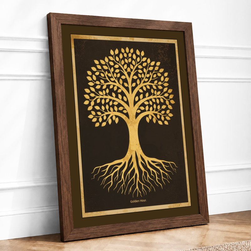 Rooted Symmetry Botanical - Framed Print, A4 - 29.7 x 21.0 cm, Walnut