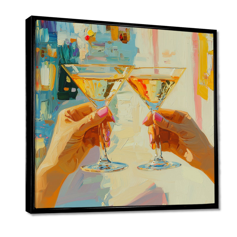 Martini Cocktail Glass Friends - Liquor, art mural, Impression encadrée flottante, Noir, noir, noir, noir, H 16 po x l 16 po