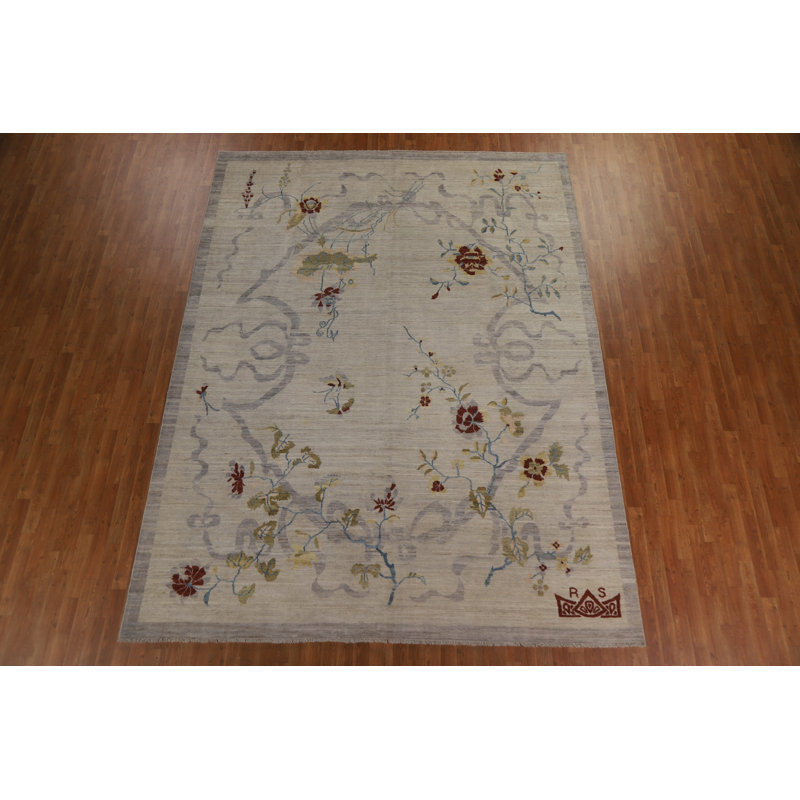 Tapis de style oriental végétal noué à la main Art Deco 9 x 12