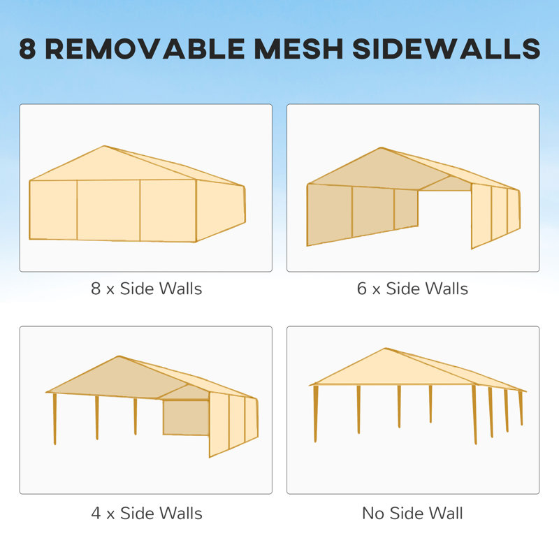 10' X 28' Gazebo Canopy, Outdoor Event Tent With 8 Removable Mesh Sidewalls & Zippered Doors, Steel Construction - Easy Setup Portable Function Party Zipper Entrances, Frame Multi-functional