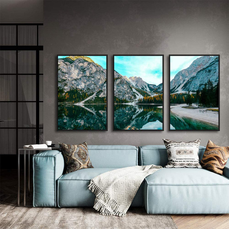 Nature paysage, art mural sur toile encadré pour le salon et la chambre à coucher, L 48 po x H 24 po, Cadre noir