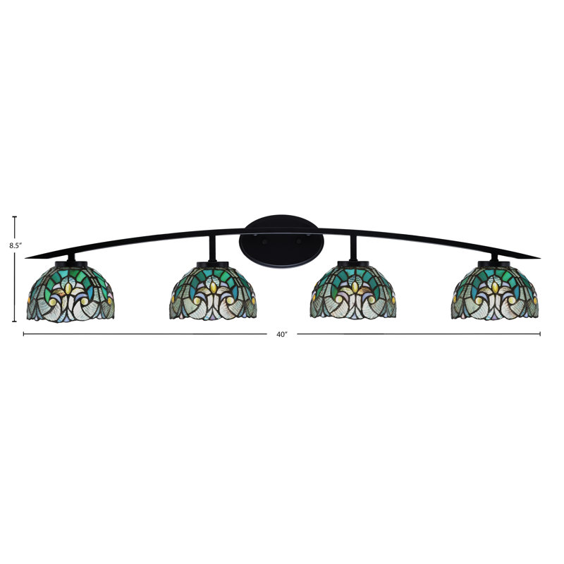 Barre d'éclairage de salle de bain 4 lumières avec verre d'art cyprès turquoise 7 po, Noir mat