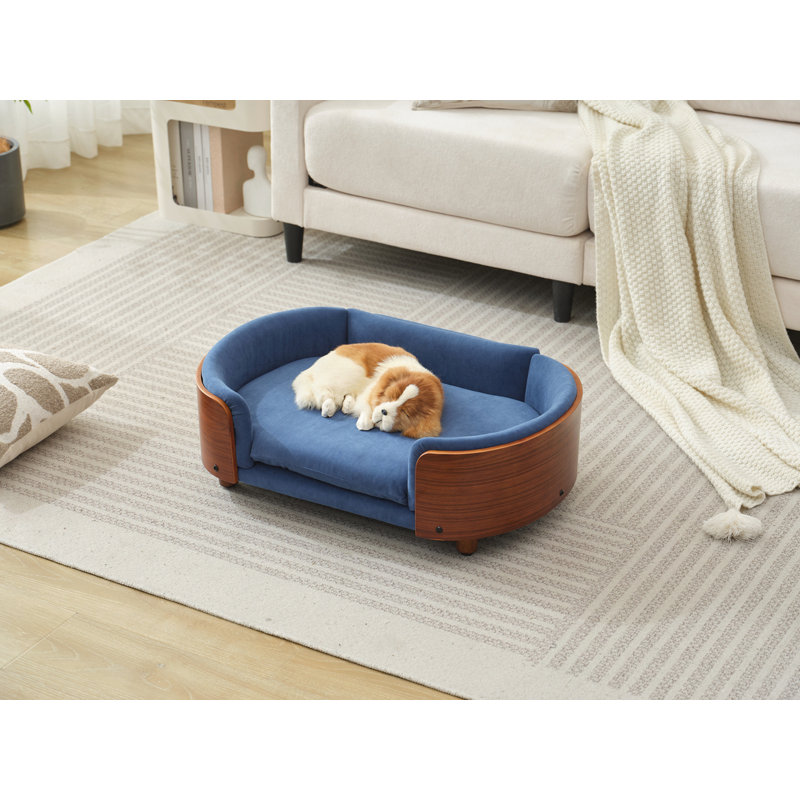 Petit lit pour chien de style scandinave, Bleu foncé / brun, Petit (H 9,84 po x l 26,38 po x P 16,14 po)