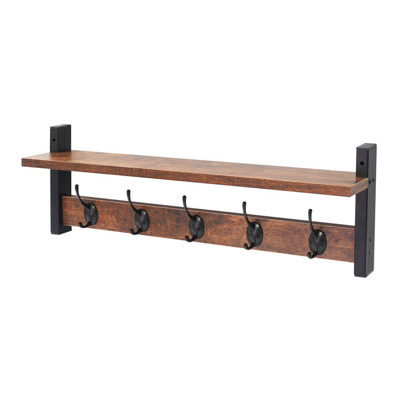 Wall Mounted Coat Rack with Storage, Brown/Black