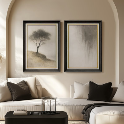 «Lone Tree Neutral Landscape Serene Minimalist Nature Modern Living Room Decor», ensemble de 2 reproductions d'art encadrées de qualité supérieure sur papier 26 po x 36 po