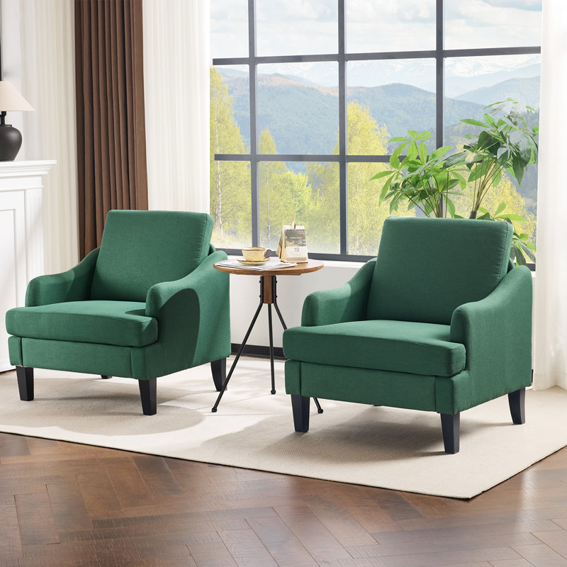  Ensemble de 2 chaises de chambre à coucher en lin 2 pièces, Lin vert