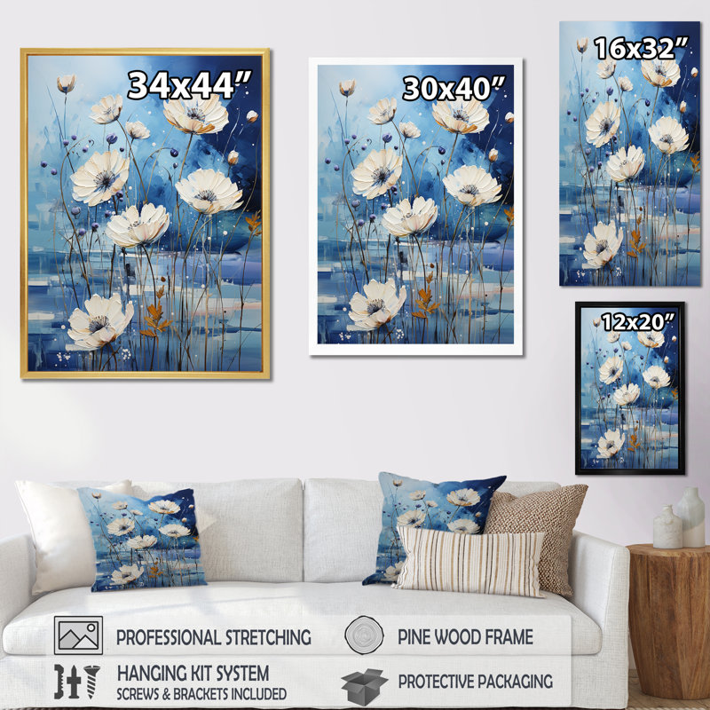 «Blue Cornflower Melody I», reproduction sur toile, H 20 po x l 12 po x P 1 po, Cadre flottant blanc