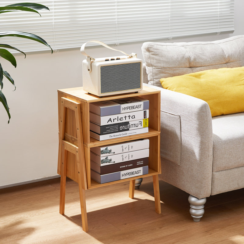 Living room End Table, bamboo stackable bedroom nightstand, two-pack study small space storage side table, Natural
