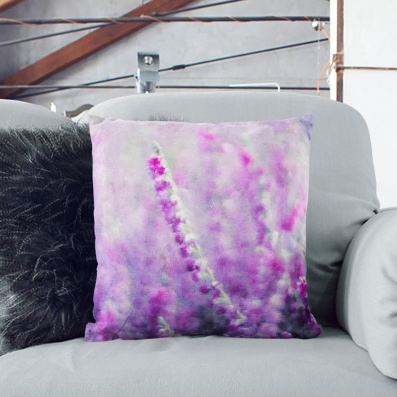 Purple Heather Painting Square Throw Cushion, 40cm H x 40cm W x 15cm D