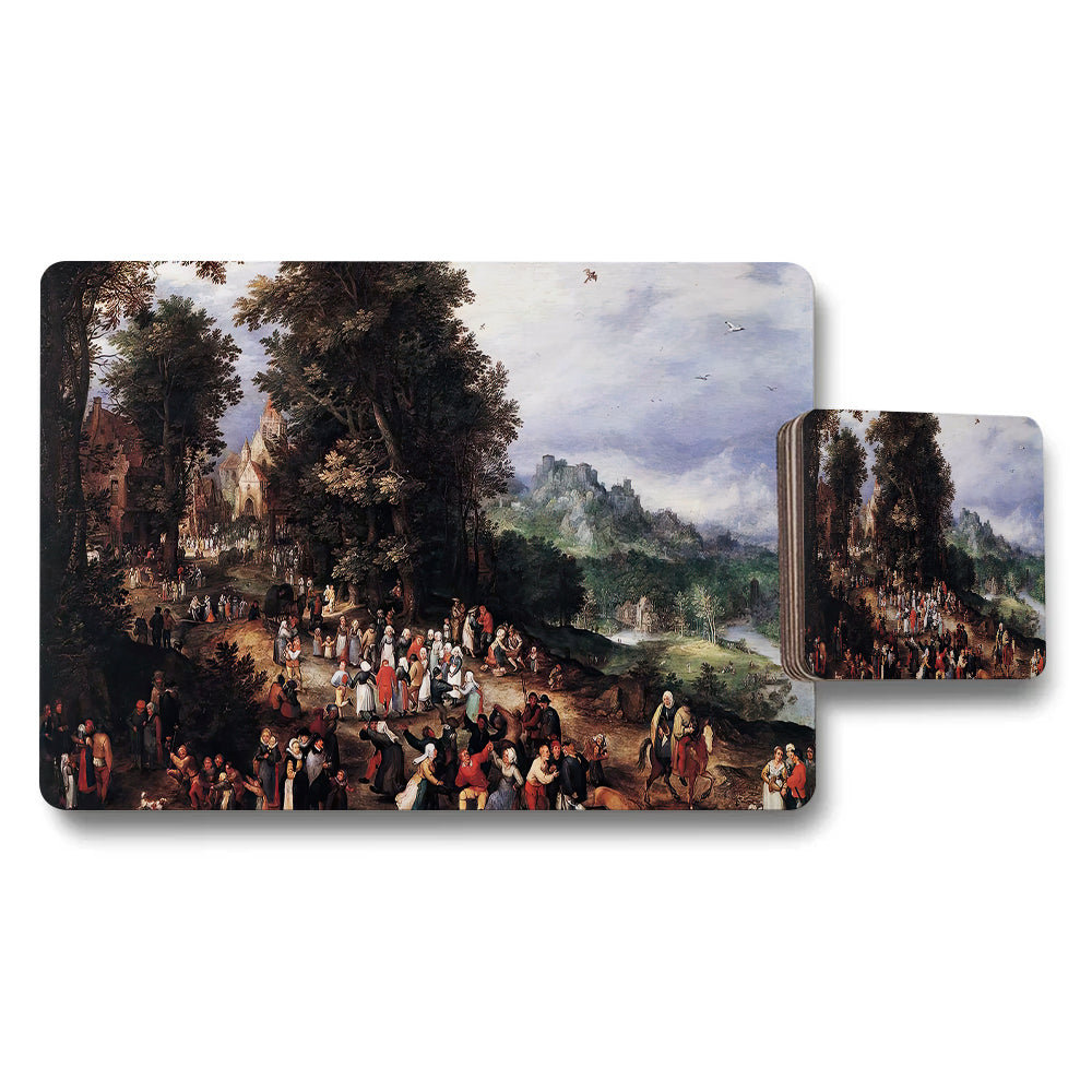 Classic Landscape Placemats And Coaster Set With Vintage Artwork