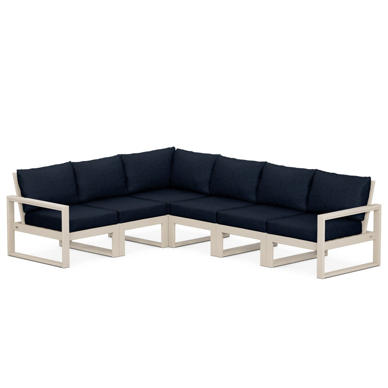 POLYWOOD® Edge 111" Patio Sectional, Sand, Marine Indigo