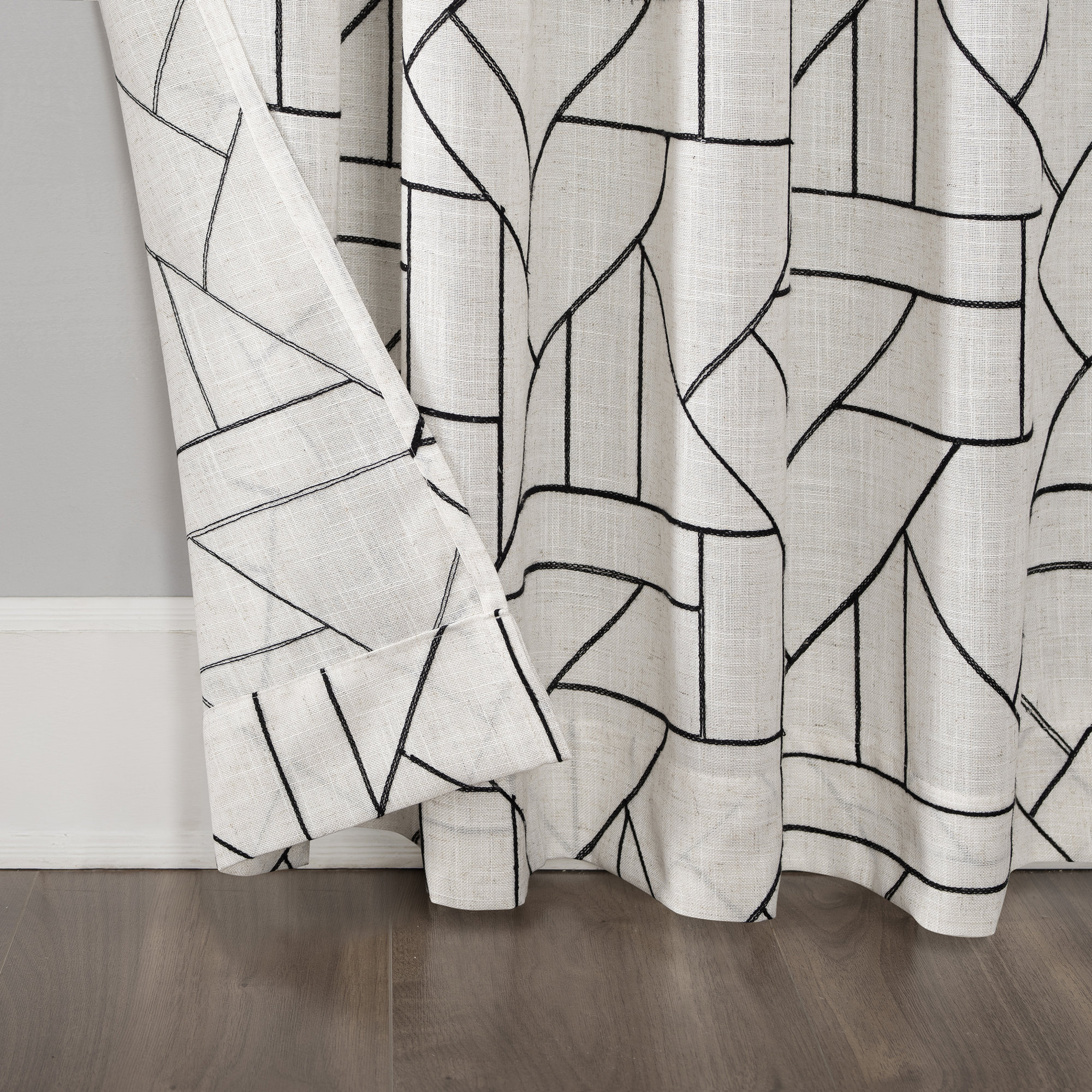 Lianne Semi Sheer Linen Curtain, Black/White, 50" W x 84" L