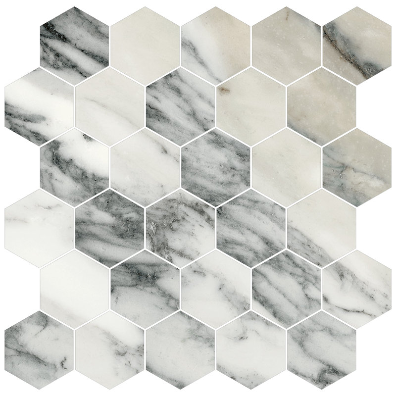 Carreau de porcelaine JEM Capriccio pour plancher et mur - mosaïque hexagonale de 2 po (feuille de 12 po x 12 po), Bleu poli