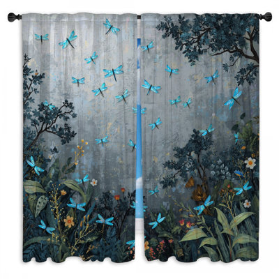 Libellules bleues dans les rideaux de fenêtre de jardin Libellules transparentes et obscurcissantes - 2 panneaux