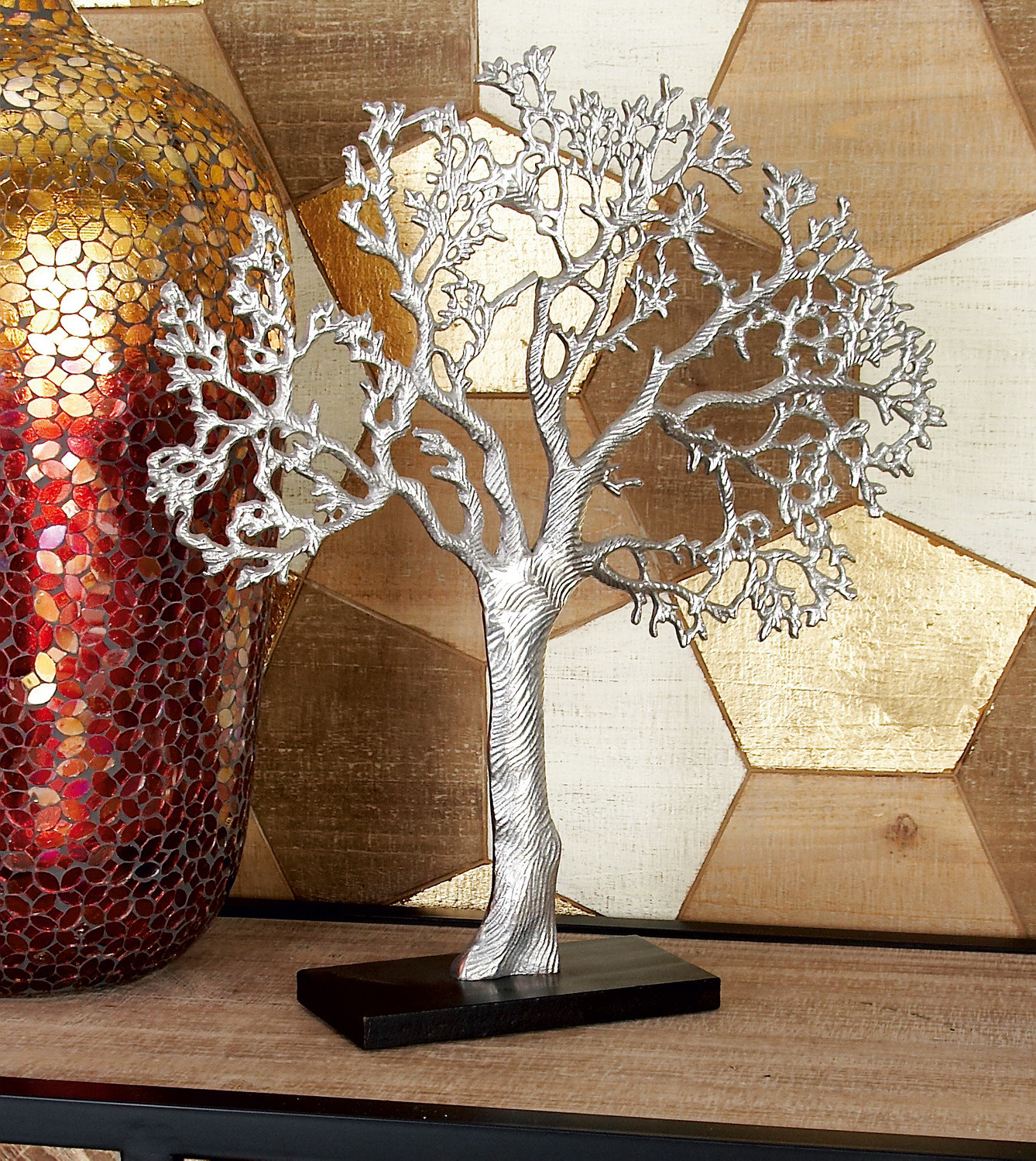 Charlton Home® Hakon Aluminum Metal Tree Decorative Silver Sculpture ...