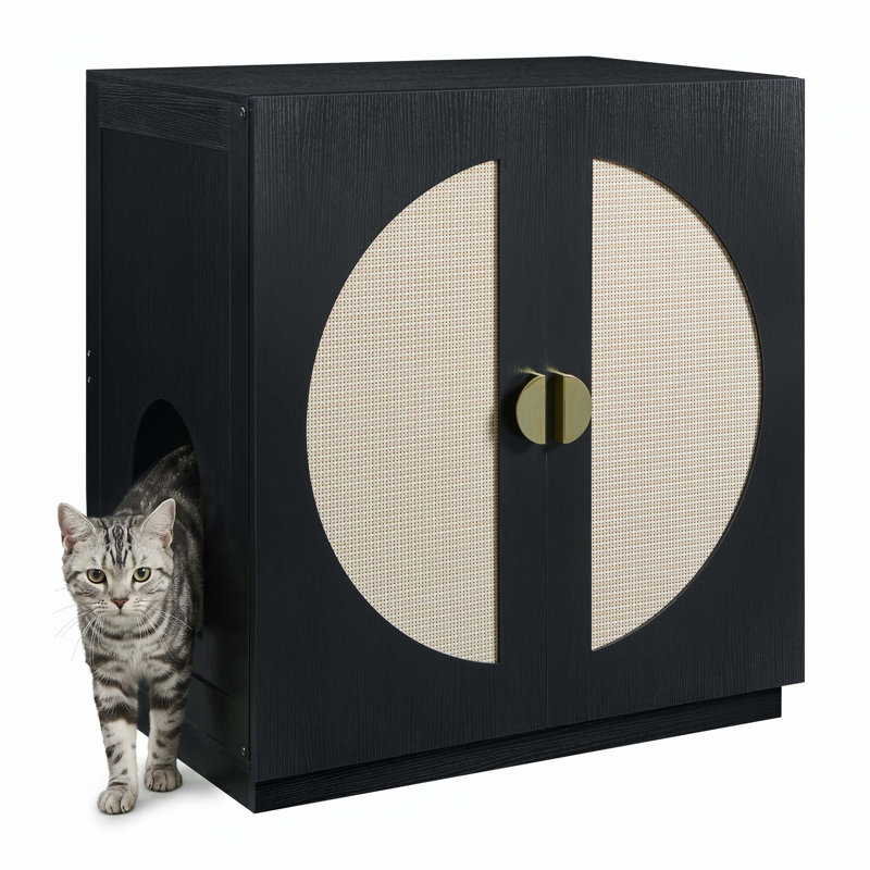 Meuble de litière moderne avec tablette réglable et rangement, 30.7" H x 28.7" W x 19.6" D, Noir
